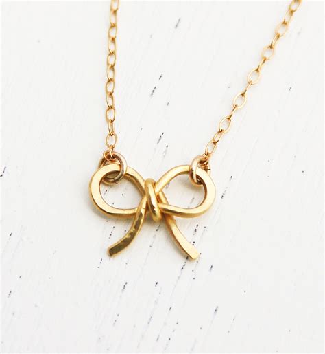 Bow Necklace Gold Necklace Gold Bow Bridesmaid Necklace Etsy