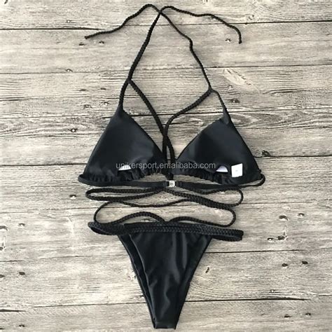 Womens Sexy Breast Halter Cutout Brazilian 2pcs Bikini Sets Swimsuit