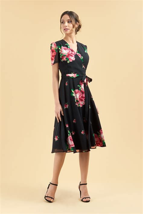 The Pretty Dress Company Vintage Lamour Floral Chiffon Wrap Dress