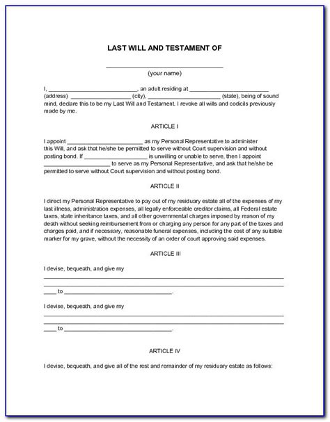 Aside from this information, the free last will and testament template also states the author's wishes when it comes to the funeral and burial preparations and expenses. Printable Last Will And Testament Forms Bc - Form : Resume Examples #mL52dQ2kXo