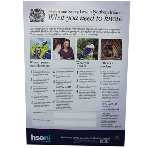 Uk health and safety posters as an employer, you have a legal duty to ensure your staff are fully aware and trained on the latest health & safety legislation and guidelines. Health And Safety Law Poster In Northern Ireland | Safety ...