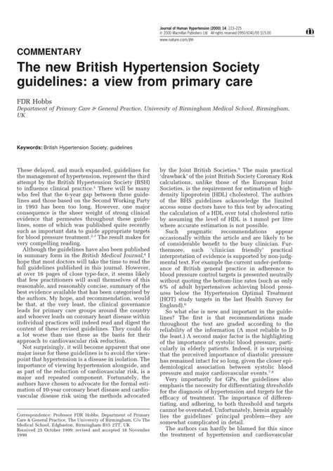 Pdf The New British Hypertension Society Guidelines A View From