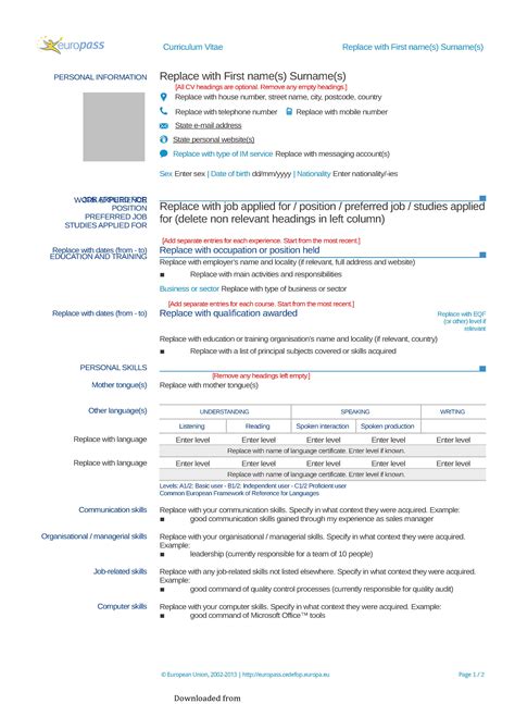 Customize the look of your cv to the type of company you are applying to. Europass Curriculum Vitae 2 - PDF Format | e-database.org