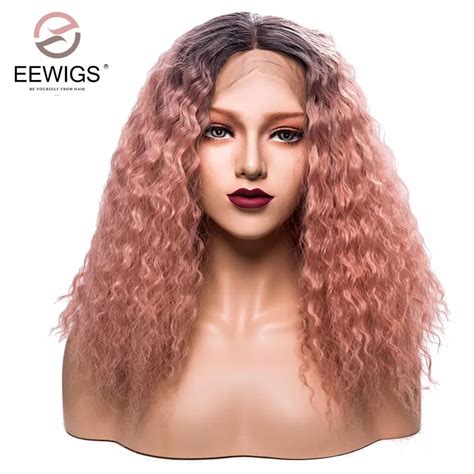 Synthetic Lace Front Wigs Kinky Curly 1b To Pink Ombre Color Wigs For Women Heat Resistant