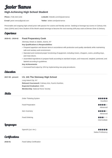 High School Student Resume Template And Examples For 2023