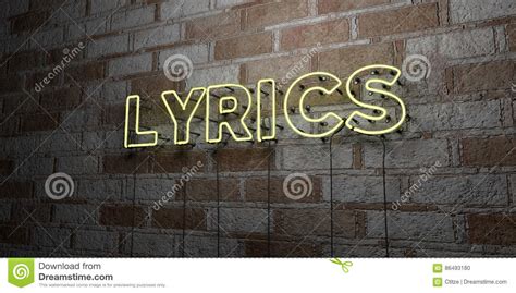 Lyrics Glowing Neon Sign On Stonework Wall 3d Rendered Royalty Free