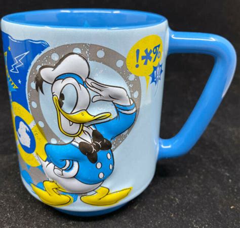 Coffee Mug Cup Donald Duck Geez Disney Blue Light Yellow Walt Big 4 3