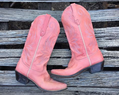 Vintage Distressed Pink Cowbabe Boots For Women Size M Western Fashion Cowgirl Boots