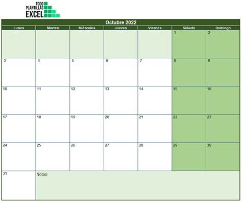 ᐉ ᐉ Plantilla Excel Calendario Mensual 2022