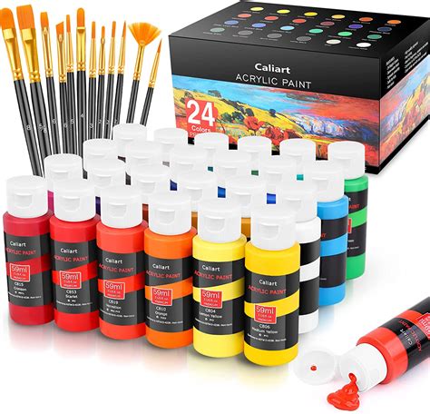 Caliart Non Toxic Brushes And Acrylic Paint Craft Supplies 24 Colors