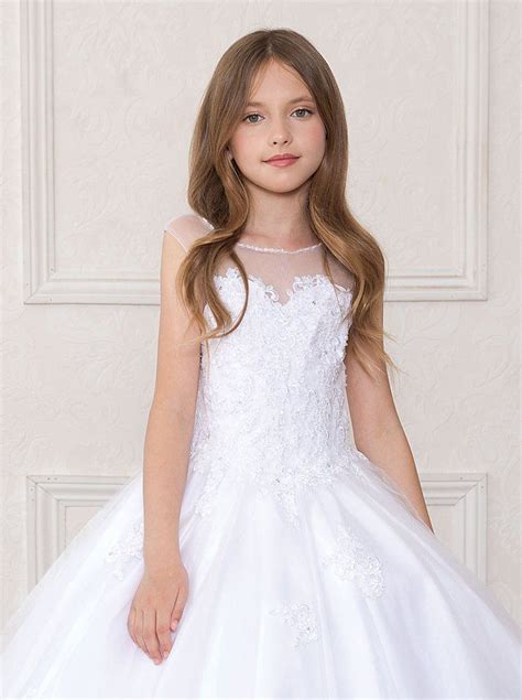 Girls Long White Dress With Lace Bodice By Calla Sy123 Girls Formal