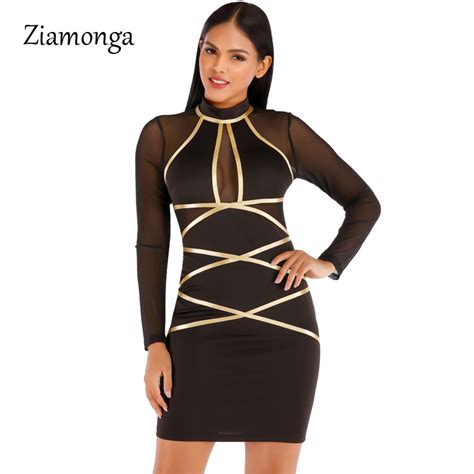Ziamonga 2020 Spring Autumn Womens Bandage Dress Night Club Party Sexy Bodycon Mesh Dress Long