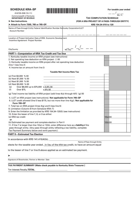 Schedule Kra Sp Form 41a720 S36 Tax Computation Schedule For A Kra