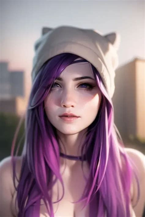 Dopamine Girl A Cute Realistic Girl With Purple Hair With Her Bare Ass Out From The Back Side