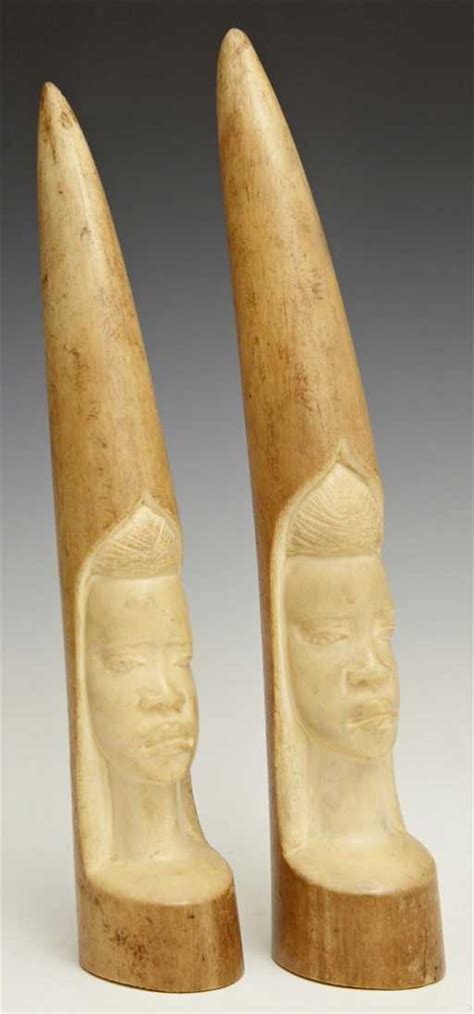 Pair Of African Figural Carved Ivory Elephant Tusks