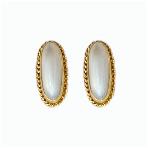 14k Gold Oval Moonstone Braided Earrings