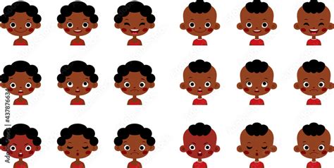 Boy And Girl African American Children Cute Emoji Set Smily Emoticons