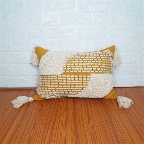 Mustard Yellow Tufted Textured Boho Pillow Cover Bohemian Etsy In