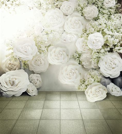 Digital Printed D White Roses Background For Photo Studio Romantic