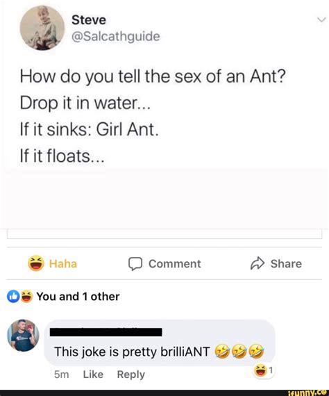Ry How Do You Tell The Sex Of An Ant Drop It In Water If It Sinks Girl Ant O You And 1