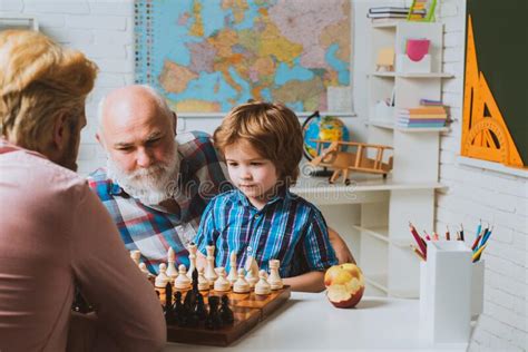 Fathers Day Grandfather Father And Son Playing Chess Men Generation