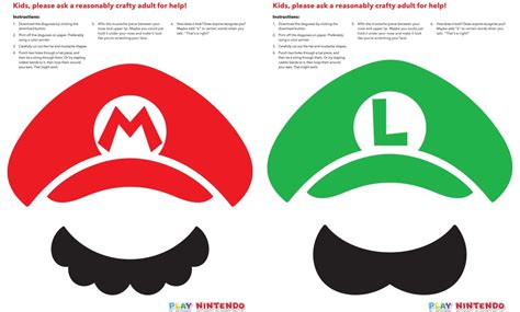 Mario And Luigi Instant Disguise Kit Printable Hats And Mustaches