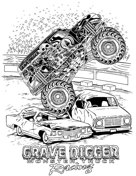 draw montstertrucks coloring pages monster trucks grave digger