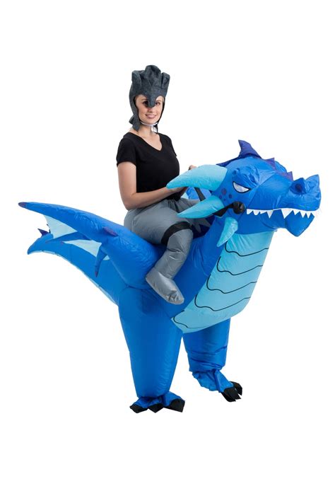 Inflatable Blue Dragon Ride On Costume For Adult