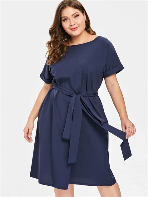 Wipalo Women Summer Vintage Short Sleeve Plus Size A Line Dress With Belted A Line Dress