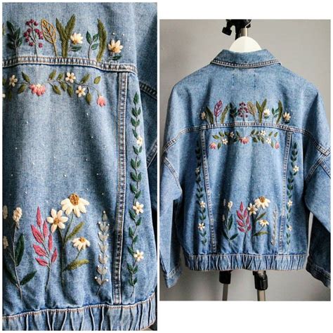 Embroidered Denim Jacket Oversize With Hand Embroidery Etsy