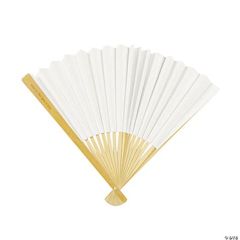 White Wedding Folding Hand Fans With Personalized Handle 12 Pc