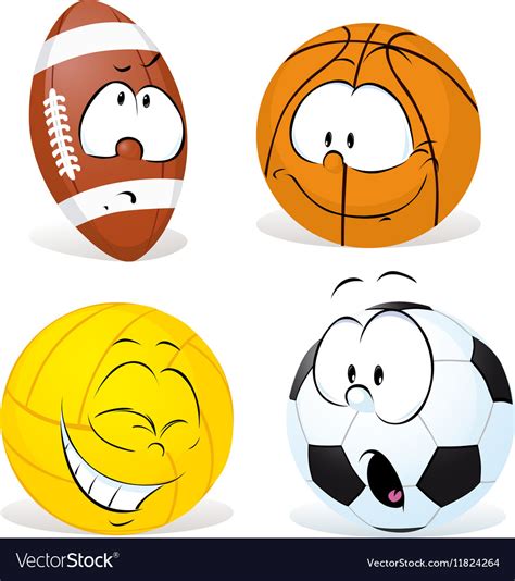 Funny Sport Ball Cartoon Isolated Royalty Free Vector Image