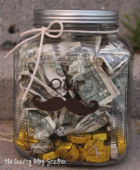 Great ideas for last minute christmas gifts. Money "Stache" Jar Wedding Gift - The Crafty Blog Stalker