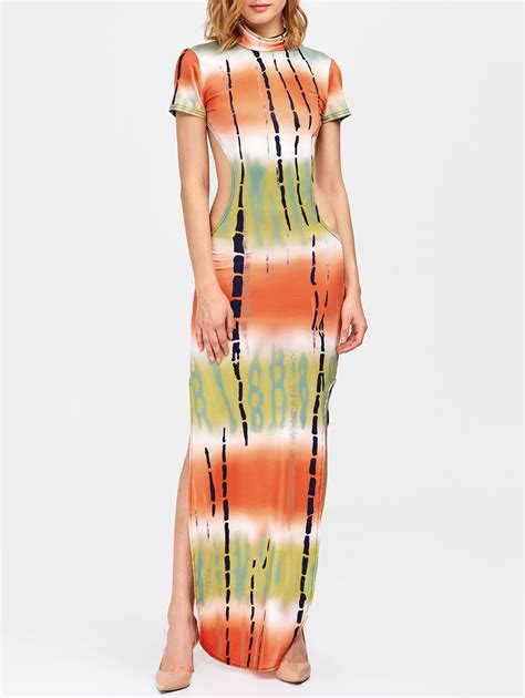 17 Off 2021 Tie Dye Backless Slit Maxi Dress In Colormix Dresslily
