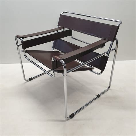 Brown Leather Wassily B3 Chair By Marcel Breuer For Gavina 1970s 100493