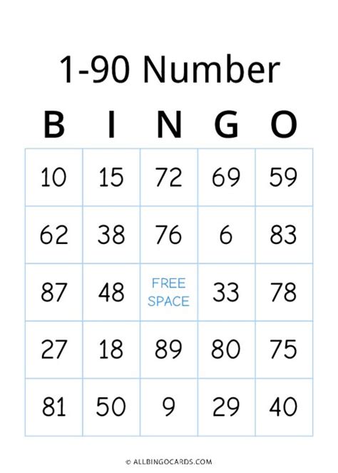 1 90 Number Bingo