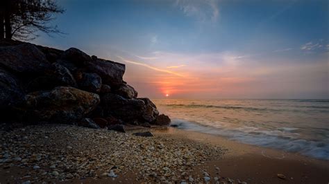 3840x2160 Beach Coast Dawn Dusk Landscape Ocean Rocks Sea