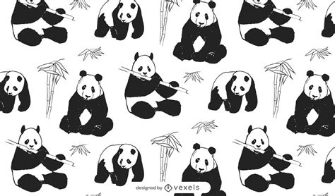 Panda Bears Bamboo Pattern Design Vector Download