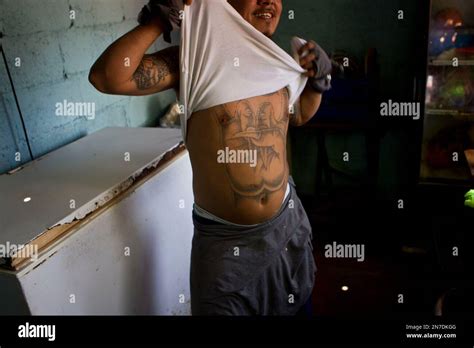 A Member Of The Gang Mara Salvatrucha Ms Shows His Tattoo Inside The