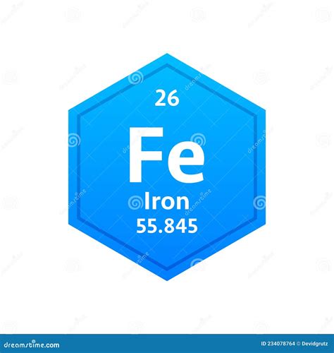 Iron Symbol Chemical Element Of The Periodic Table Vector Stock