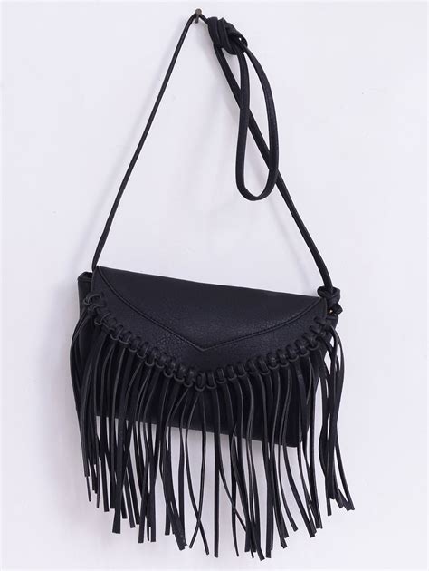 Black Faux Leather Fringe Handbag Keweenaw Bay Indian Community