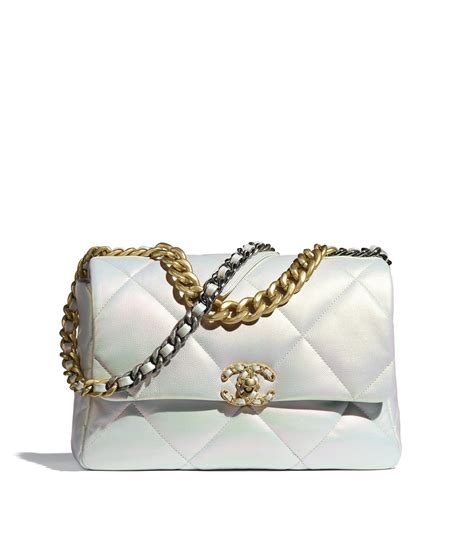 Chanel 19 Large Flap Bag Iridescent Calfskin Gold Tone Silver Tone