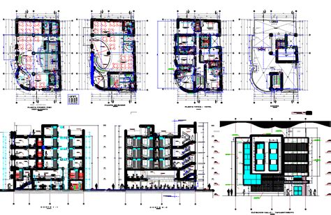 Multi Level Hotel Building Detailed Architecture Project Dwg File