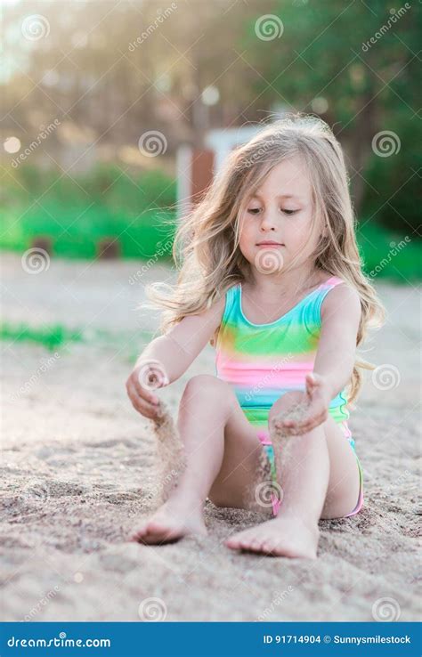 Little Girl Playing With Sand Stock Photo Image Of Little Person