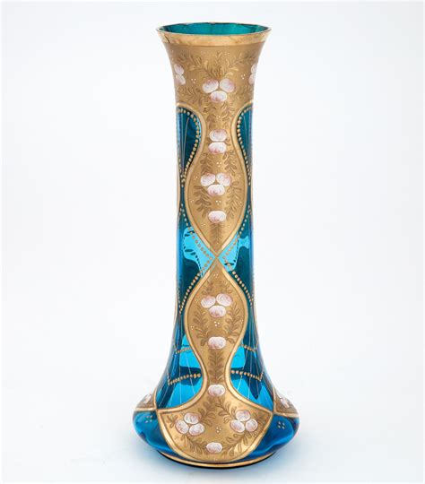 Moser Style Gilt And Enameled Mold Blown Blue Glass Vase Doyle Auction House