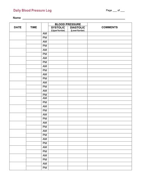 Printable Chart To Record Blood Pressure Veriheart