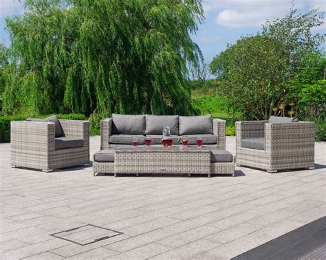 3 Seater Rattan Garden Sofa Set In Grey Ascot Rattan Garden