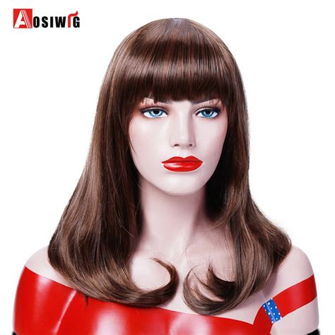 Aosiwig Brown Straight Wigs 3 Colors Natural Synthetic Hair High Temperature Fiber Cosplay Wigs