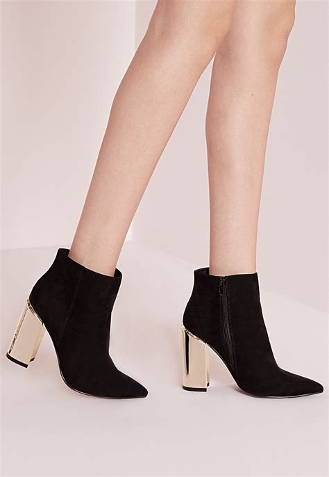 Missguided Gold Plated Block Heel Ankle Boot Black Ankle Boots