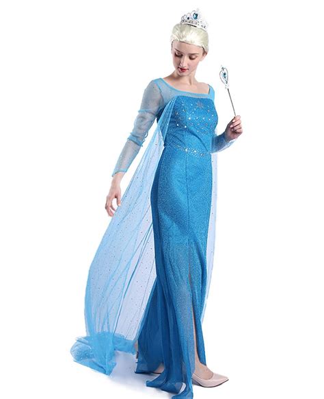 Frozen Elsa Fancy Dress Up Party Costume Blue Adult Snow Queen Women